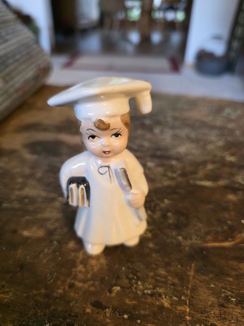1950's Ceramic Graduation Figurine in White - Classic Home Accent